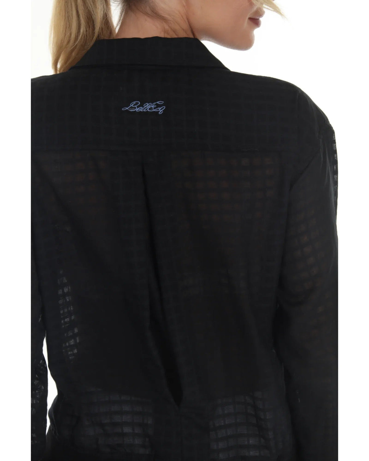 Blackberry-colored SUNDAE Women's blouse by BellEq™ Equestrian Apparel, featuring a stylish shirt design and tailored fit.