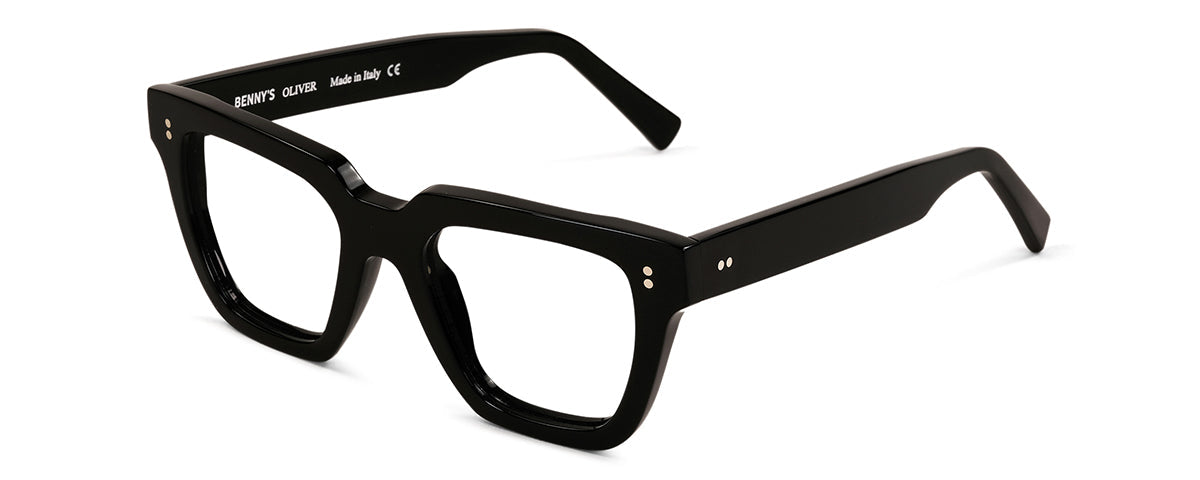 Black Oliver reading glasses by Benny's Eyewear with clear lenses and sleek frame design.