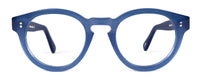 Blue translucent Benny's Eyewear Carter reading glasses with clear lenses and 1.00 magnification.