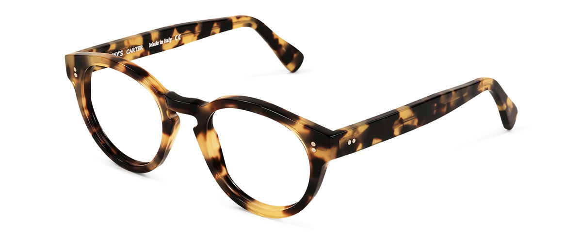 Benny's Eyewear Carter blue translucent reading glasses with clear lenses and a stylish frame design.