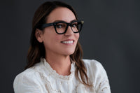 Eddie Benny's Eyewear reading glasses with clear lenses and black frames, displayed on a plain background.