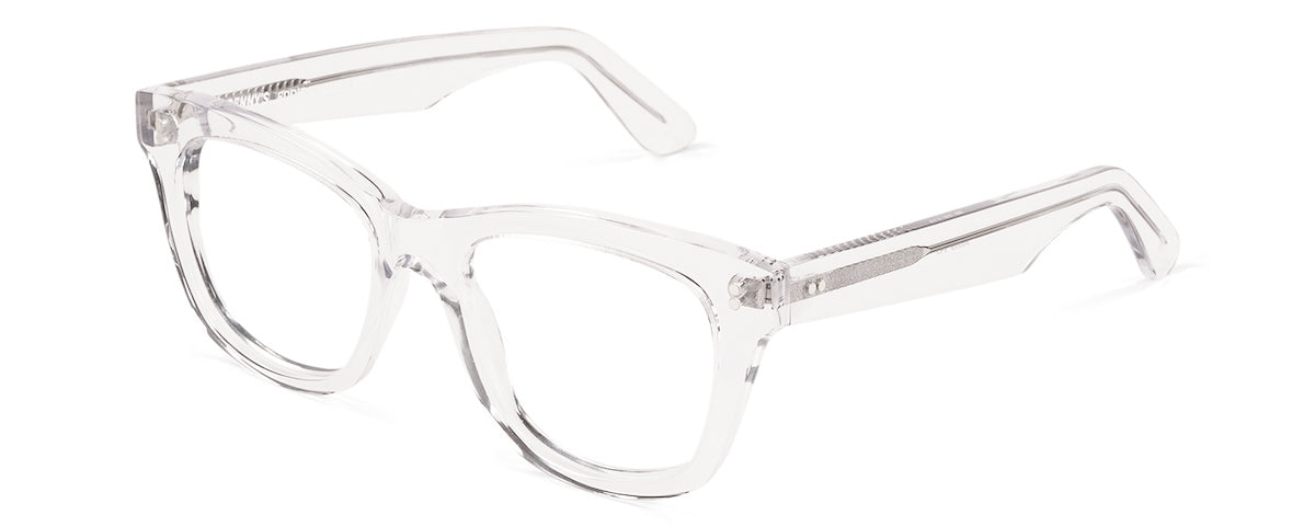 Eddie clear crystal reading glasses from Benny's Eyewear with round frames and thin temples, stylish and lightweight for everyday use.