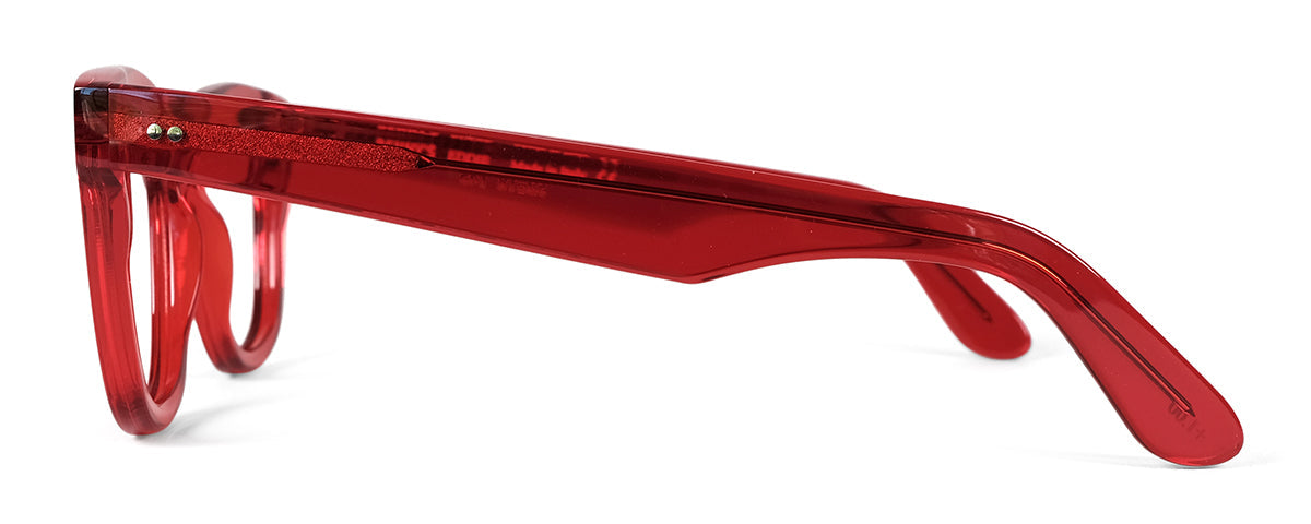 Red Eddie reading glasses by Benny's Eyewear with sleek side design, stylish and functional for everyday use.