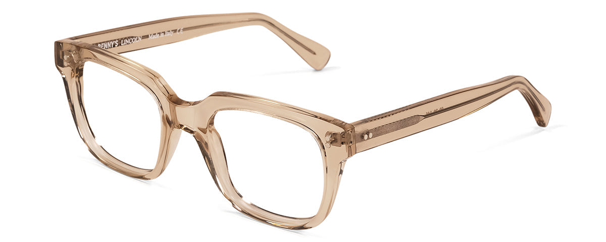 Beige Lincoln reading glasses by Benny's Eyewear with crystal accents, stylish and lightweight for comfortable reading.