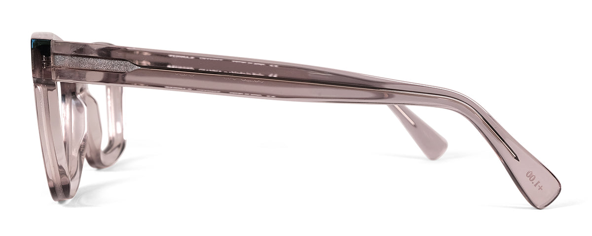 Green Gianna reading glasses by Benny's Eyewear, featuring stylish frames and 1.00 strength, shown from the side.