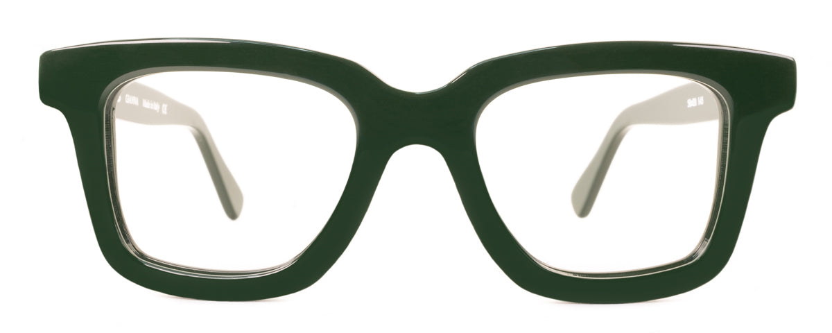 Green Gianna reading glasses by Benny's Eyewear with clear lenses and stylish frame.