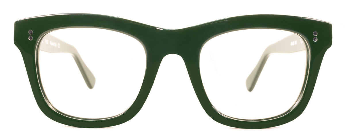 Green Benny's Eyewear reading glasses with clear lenses and stylish frame, designed for comfortable reading.