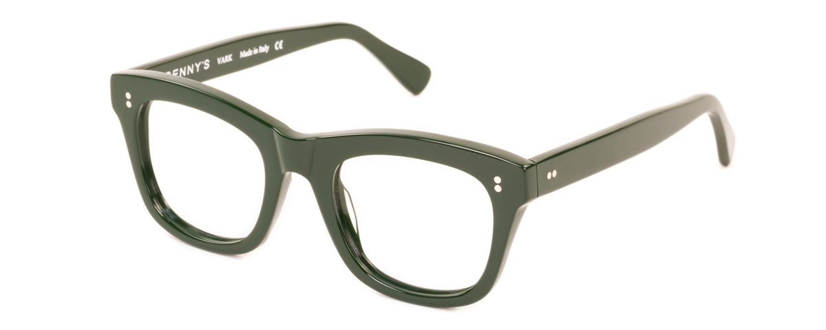 Benny's Eyewear green Vark reading glasses with 1.00 magnification, stylish design and clear lenses for easy reading.