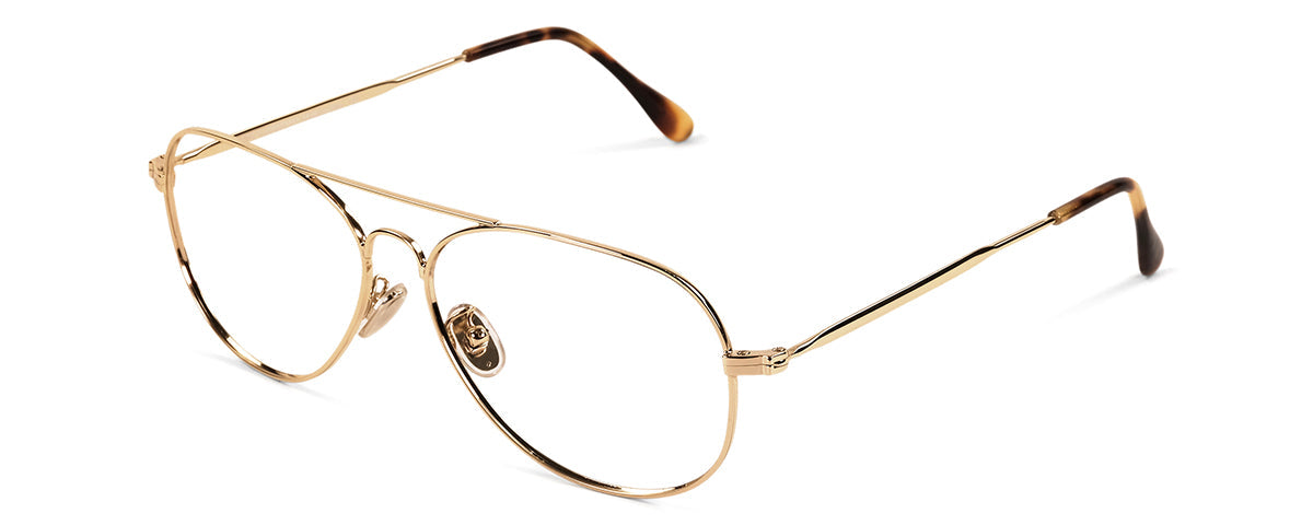 Johnson reading glasses by Benny's Eyewear with gold frame and 1.00 magnification, shown from a front view.
