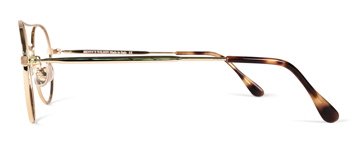 Wilson brand reading glasses by Benny's Eyewear with gold frames and 1.00 magnification, showing a close-up of the stylish design.