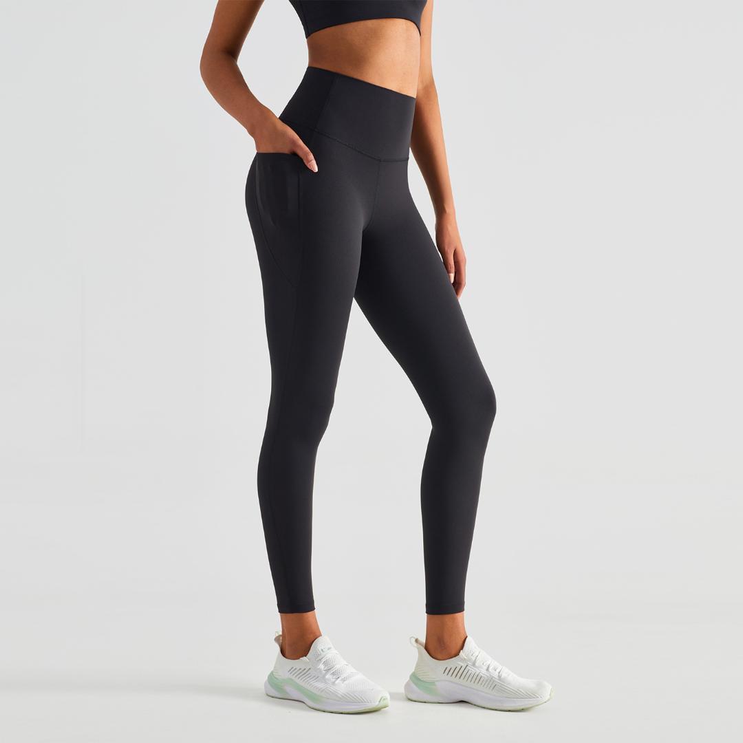 Blackout Barbell Koa Leggings in black, showing a close-up of the stretchy, form-fitting fabric suitable for workout wear.