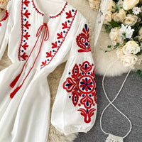 Bohemian Embroidered Linen-Look Maxi Dress(MS460)