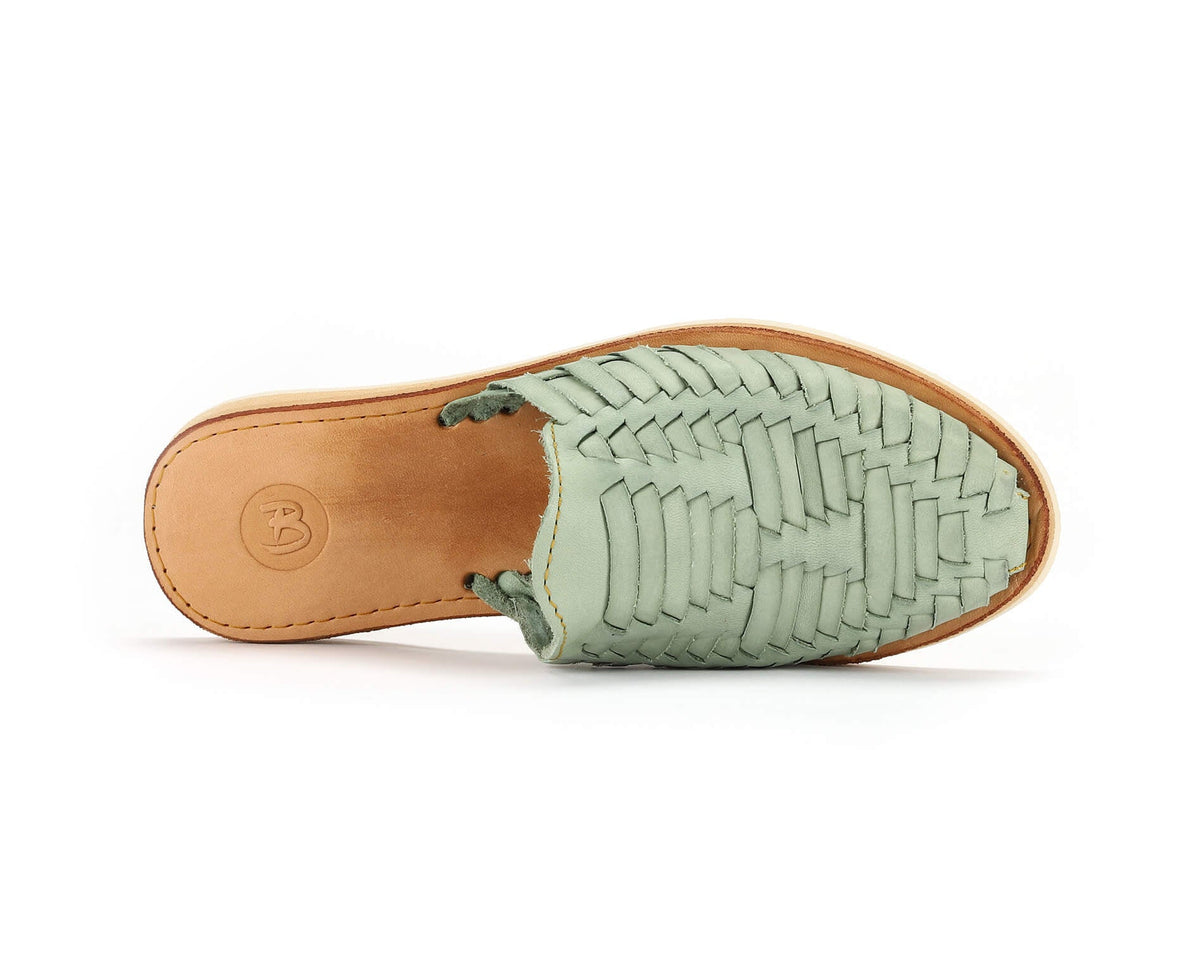 Teal Marbella Huarache Slip-On shoes by Bottomless Co. with woven detailing and comfortable slip-on design.