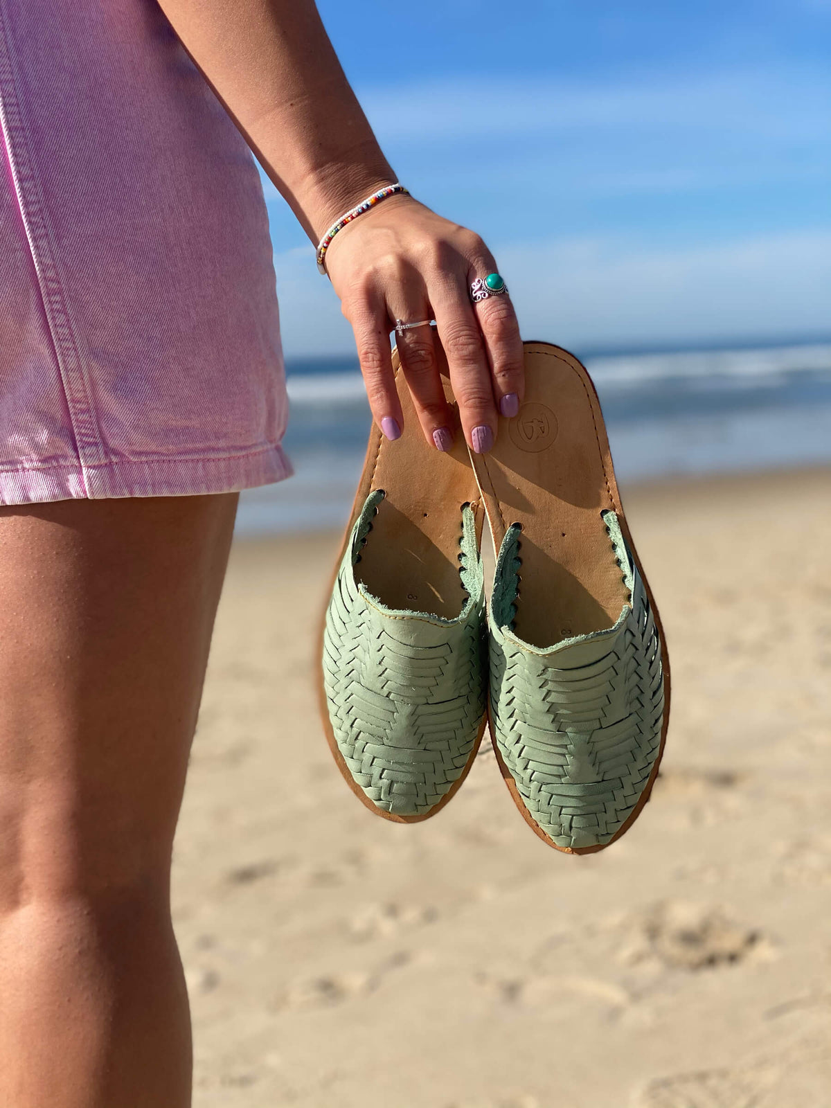 Teal Marbella Huarache Slip-On shoes by Bottomless Co. with woven details and comfortable slip-on design.