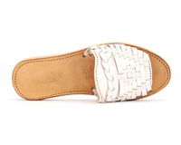 White Bottomless Co. Huarache Peep-Toe Slides featuring open-toe design and woven straps for casual summer wear.