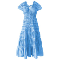 BrunnaCo Srikandi Ruffle Maxi Dress in Princess Blue featuring flowing fabric and ruffle details, perfect for elegant occasions