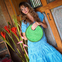 BrunnaCo Srikandi Ruffle Maxi Dress in Princess Blue, flowing dress with ruffle details and elegant design for women.