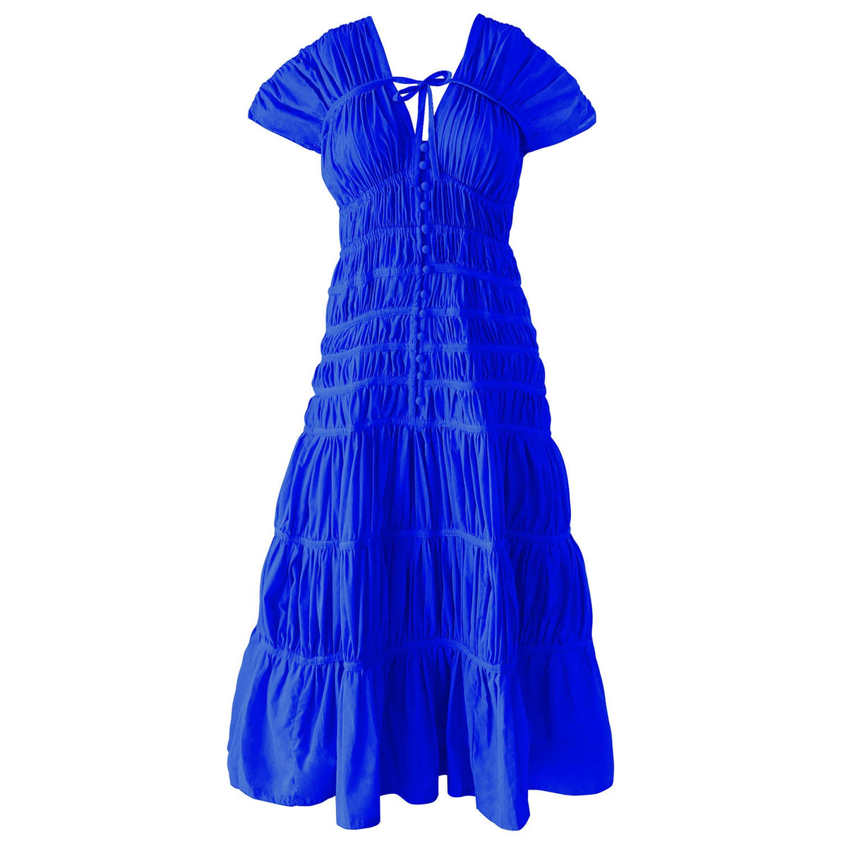 Royal blue ruffle maxi dress by BrunnaCo with flowing fabric and elegant design, perfect for stylish occasions.