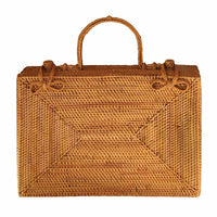 BrunnaCo RAHAYU Atta rattan handbag in mocca brown with woven design and shoulder strap, stylish and eco-friendly accessory.