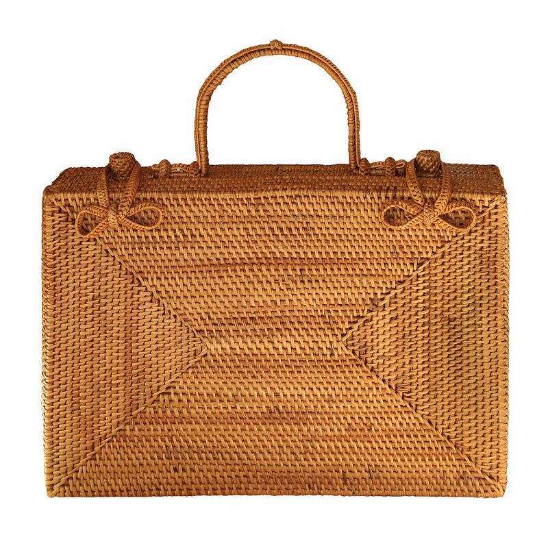 BrunnaCo RAHAYU Atta rattan handbag in mocca brown with woven design and shoulder strap, stylish and eco-friendly accessory.
