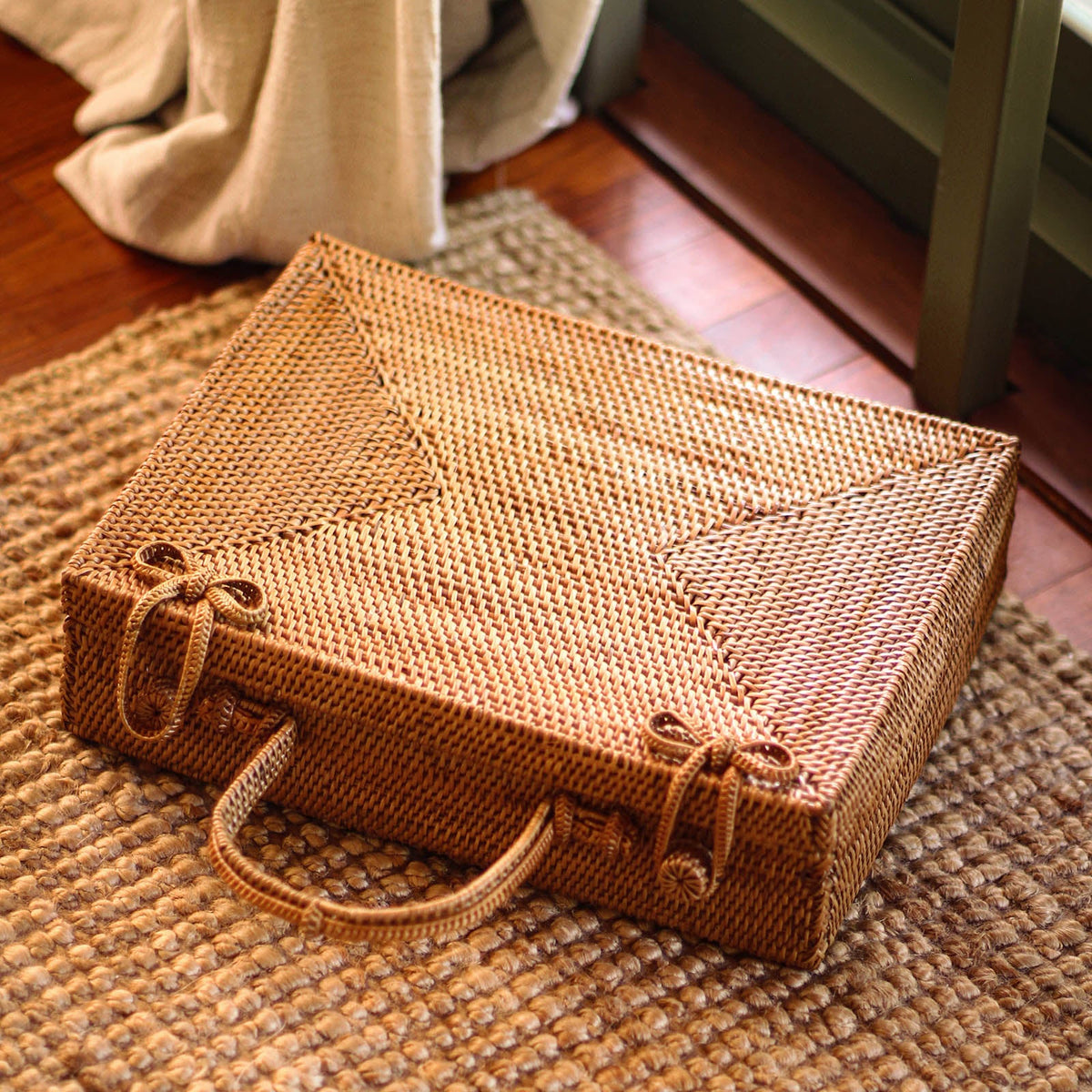 BrunnaCo RAHAYU Atta rattan handbag in mocca brown with woven design, featuring a stylish, natural look for casual or chic outfits.