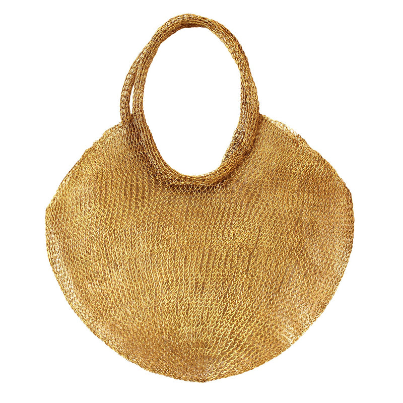 Dark gold Sol Mesh Wire Tote Bag by BrunnaCo featuring a lightweight, airy wire design and sturdy handles for stylish everyday use.