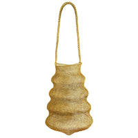BrunnaCo Shell handwoven wire handbag in dark gold with mesh design, showcasing a stylish and elegant accessory.