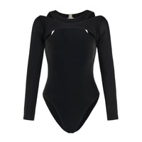 Black Jupiter open-back recycled two-piece swimsuit by BrunnaCo, featuring a stylish design and eco-friendly fabric.
