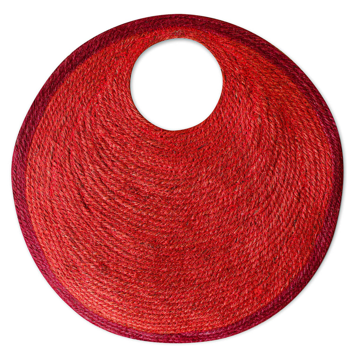 Large red jute tote bag from BrunnaCo featuring The Solo Tomato design, perfect for casual carrying and eco-friendly style.