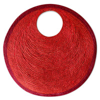 Large red jute tote bag from BrunnaCo featuring The Solo Tomato design, perfect for casual carrying and eco-friendly style.