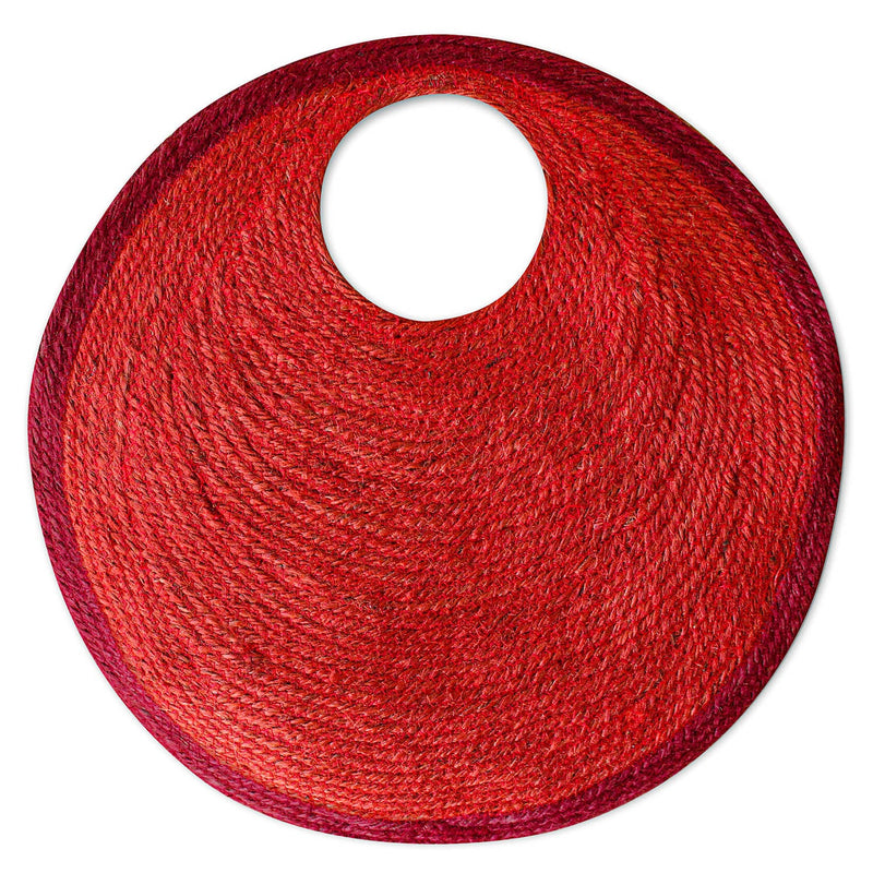 Large red jute tote bag from BrunnaCo featuring The Solo Tomato design, perfect for casual carrying and eco-friendly style.