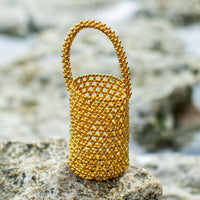 BrunnaCo GOLDA metallic beads tote bag in gold with a structured shape and chain strap, stylish accessory for modern outfits.