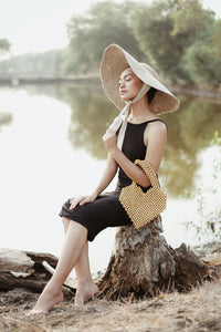 BrunnaCo Hati Heart Wood-Beaded Tote Bag with natural wood beads, stylish spacious tote bag for everyday use.