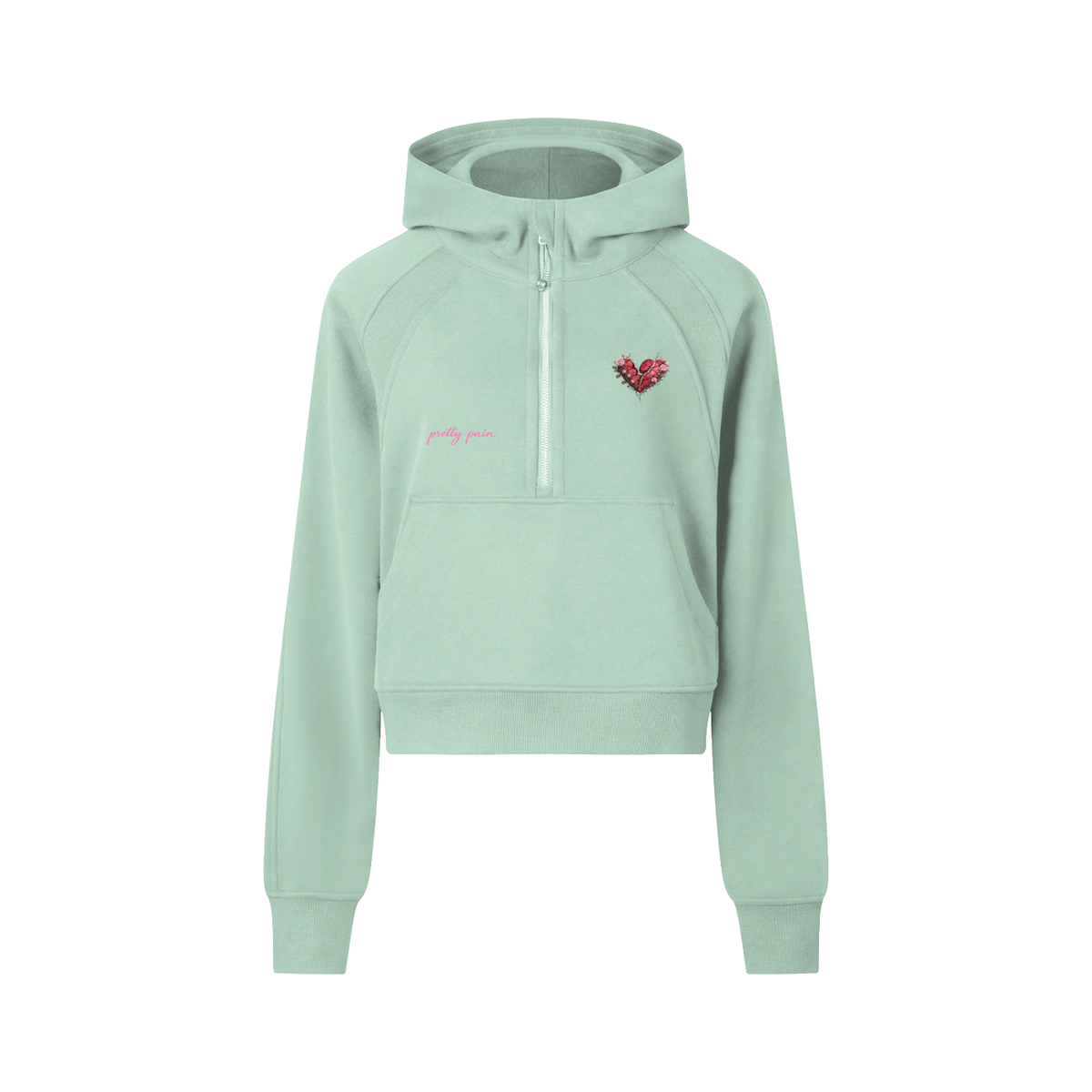 Women’s cropped Half-Zip Hoodie by Built From Pain, featuring a casual fit and stylish design.