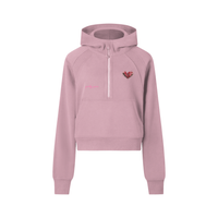 Women’s cropped PRETTY PAIN half-zip hoodie by Built From Pain, shown in black with a relaxed fit and half-zip front detail.
