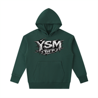 Built From Pain YSM Essential Heavyweight Cotton Hoodie in gray, showing front view with hood and logo detail.
