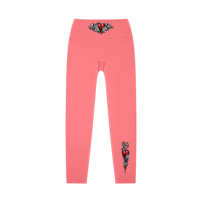 Built From Pain Pretty Pain high-waisted yoga leggings, black stretchy athletic pants with a snug fit for yoga and workout sessions.
