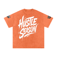 Built From Pain Hustle Season Snow Washed oversized cotton T-shirt, white with bold graphic print, casual streetwear style.