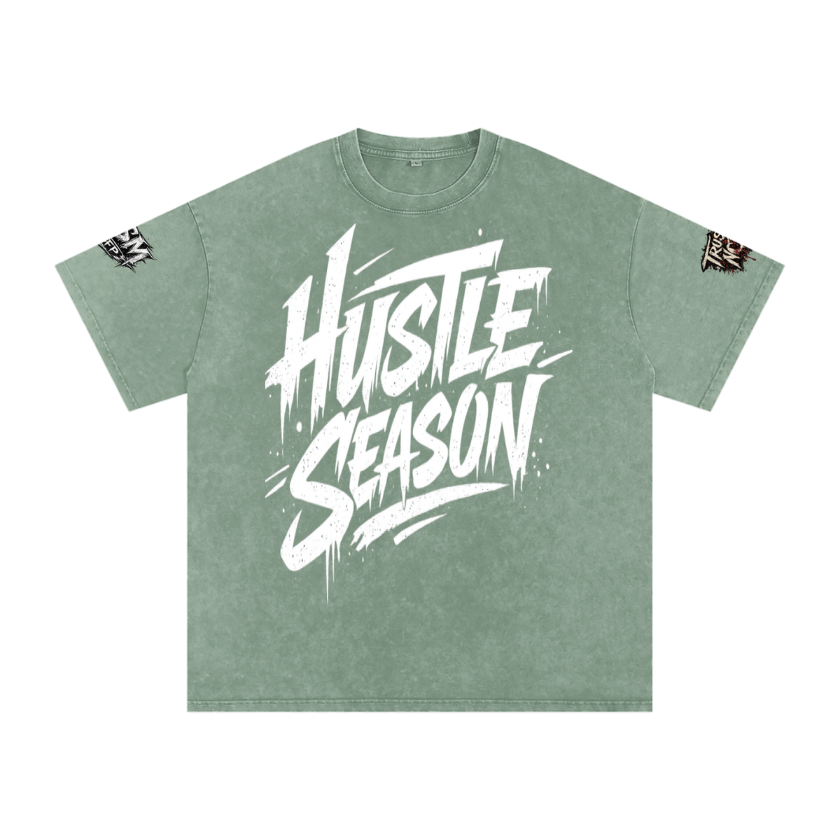 Built From Pain Hustle Season Snow Washed Oversized Cotton T-Shirt, shown in a relaxed fit with a soft, distressed finish.
