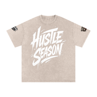 Built From Pain Hustle Season Snow Washed Oversized Cotton T-Shirt displayed in a relaxed fit, featuring a soft, faded snow wash finish.