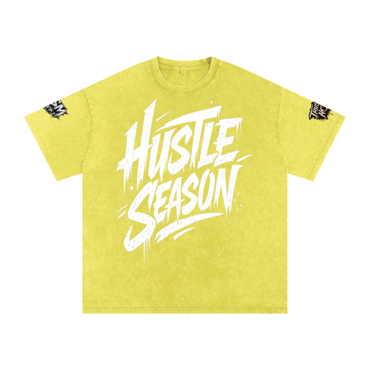 Built From Pain Hustle Season snow washed oversized cotton T-shirt, featuring a relaxed fit and soft, distressed fabric.