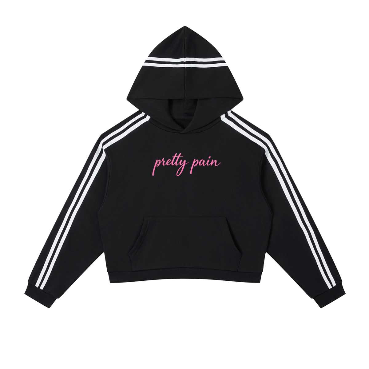 Contrast side stripe cropped hoodie by Built From Pain, featuring black fabric with white side stripe detail and a cropped fit.