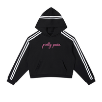 Contrast side stripe cropped hoodie by Built From Pain, featuring black fabric with white side stripe detail and a cropped fit.