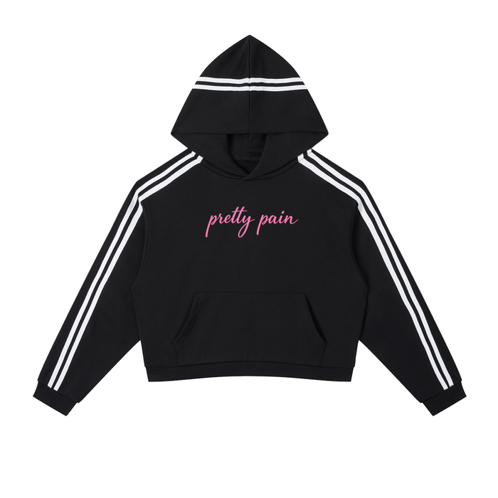Contrast side stripe cropped hoodie by Built From Pain, featuring black fabric with white side stripe detail and a cropped fit.