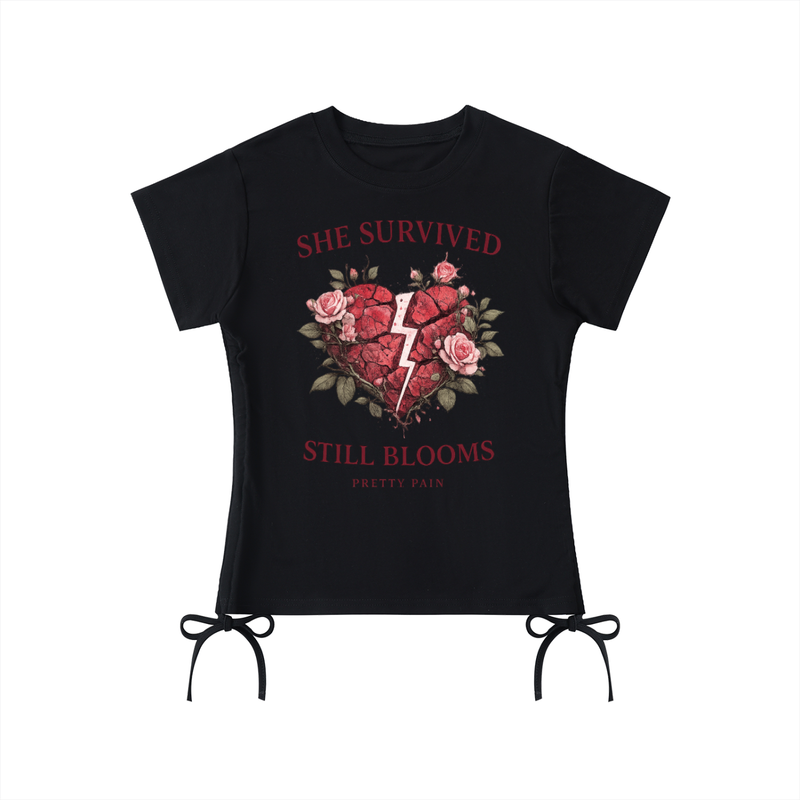 Built From Pain Essential Drawstring T-Shirt in black with adjustable drawstring neckline and short sleeves, casual and comfortable fit.