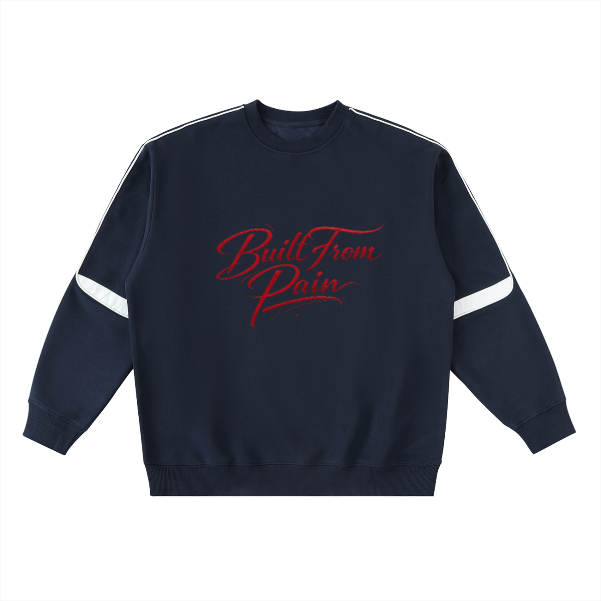 Built From Pain oversized crewneck taped sweatshirt with a relaxed fit and taped detailing, displayed on a neutral background.