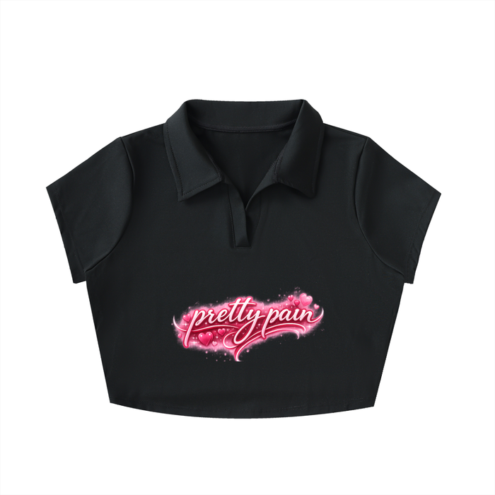 Built From Pain V-neck lapel crop top featuring a stylish design and cropped fit, ideal for casual and trendy outfits.