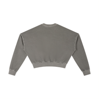 Built From Pain vintage washed cropped sweatshirt with distressed details and casual fit, shown in a close-up front view.
