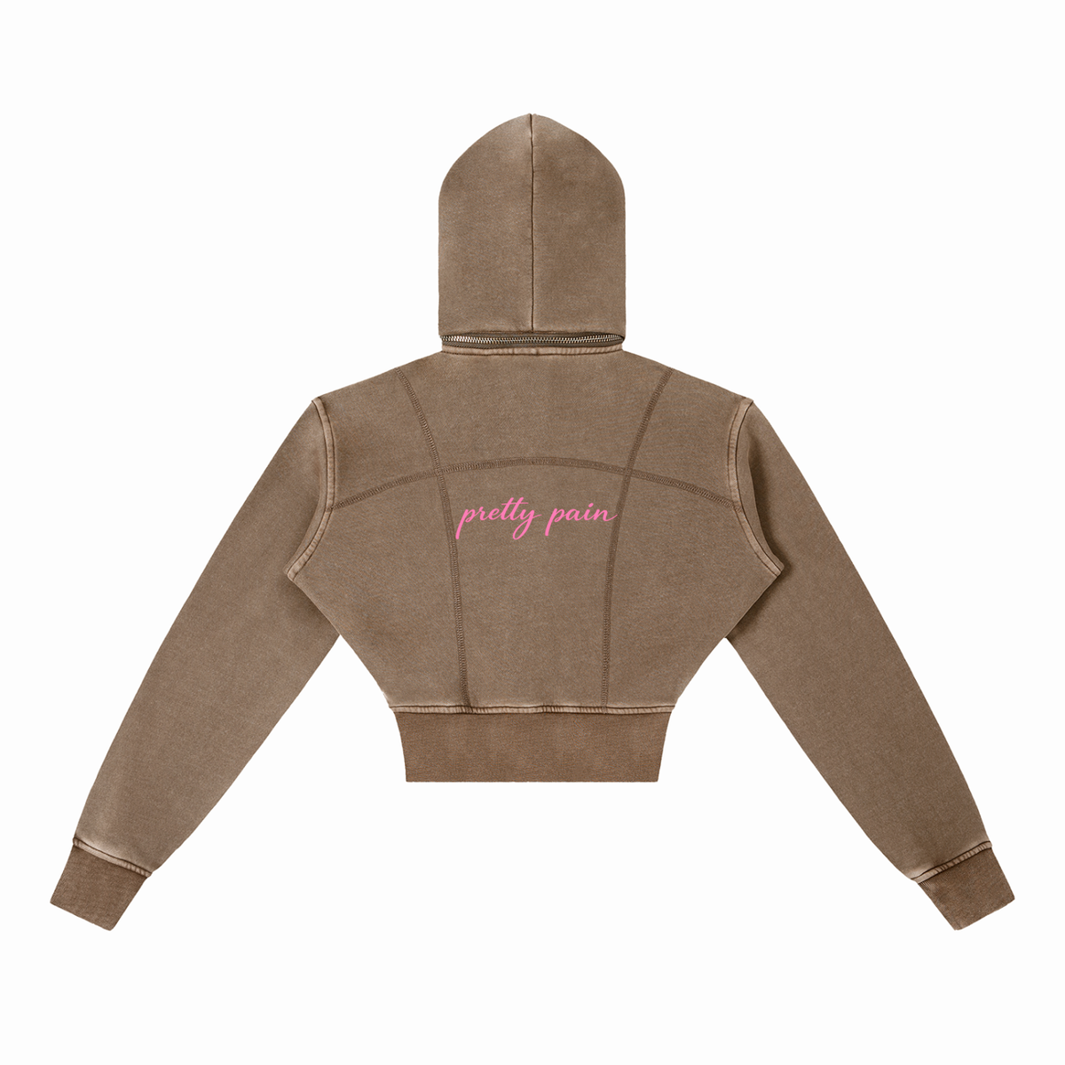 Built From Pain vintage washed cropped fleece hoodie with distressed details and relaxed fit, perfect for casual streetwear style.