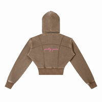 Built From Pain vintage washed cropped fleece hoodie with distressed details and relaxed fit, perfect for casual streetwear style.